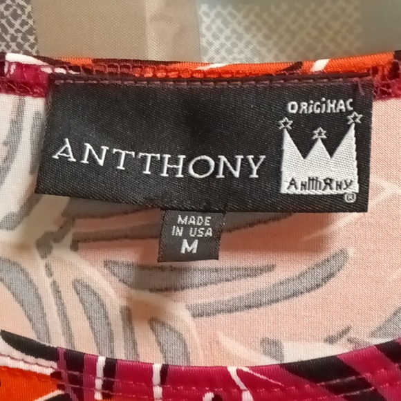 FINAL PRICE NWOT ANTTHONY orange multi-colored sleeveless assymetrical blouse M - Picture 1 of 5